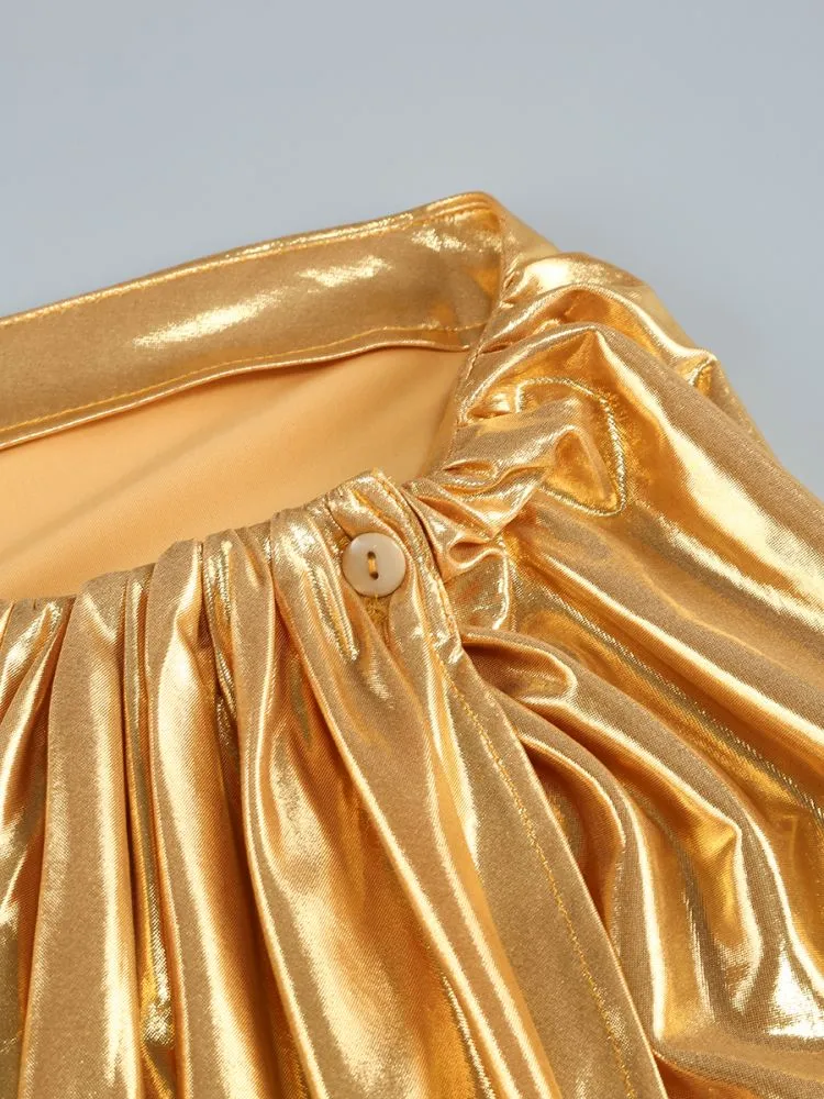 ANILA YELLOW RUCHED LEATHER MIDI DRESS Gloria Lanvin