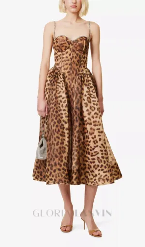 Animal Print Crystal Bustier A Line Midi Dress Gloria Lanvin