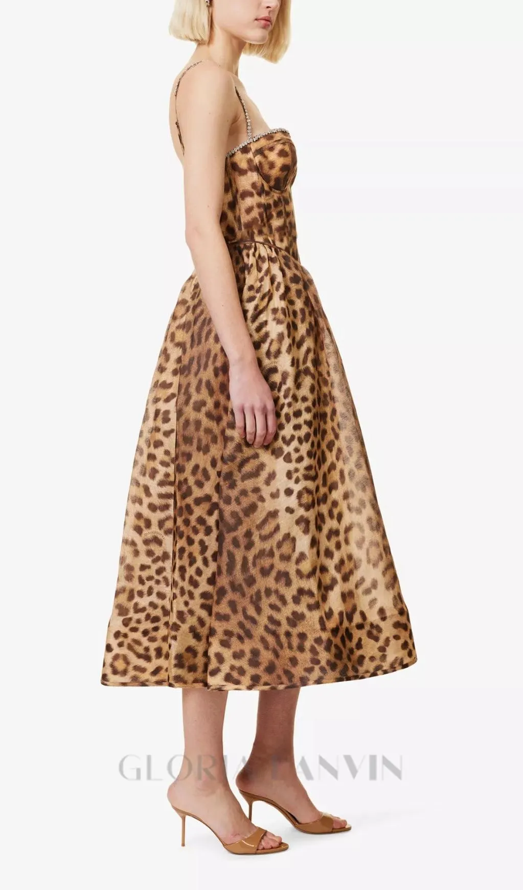 Animal Print Crystal Bustier A Line Midi Dress Gloria Lanvin