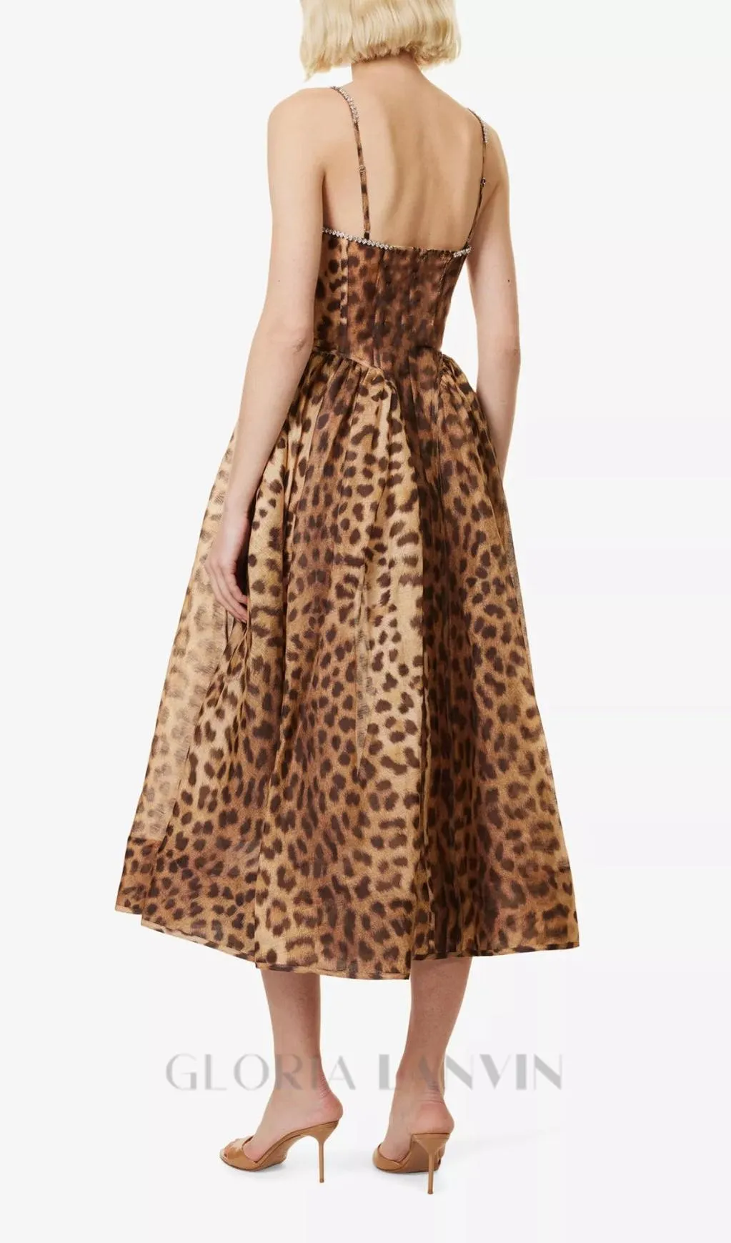 Animal Print Crystal Bustier A Line Midi Dress Gloria Lanvin