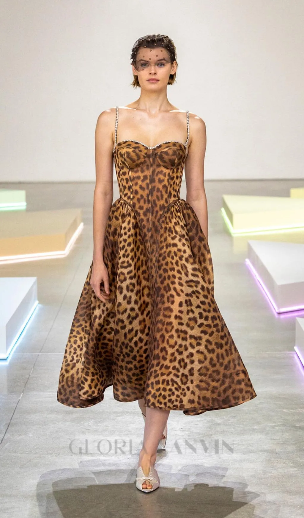 Animal Print Crystal Bustier A Line Midi Dress Gloria Lanvin