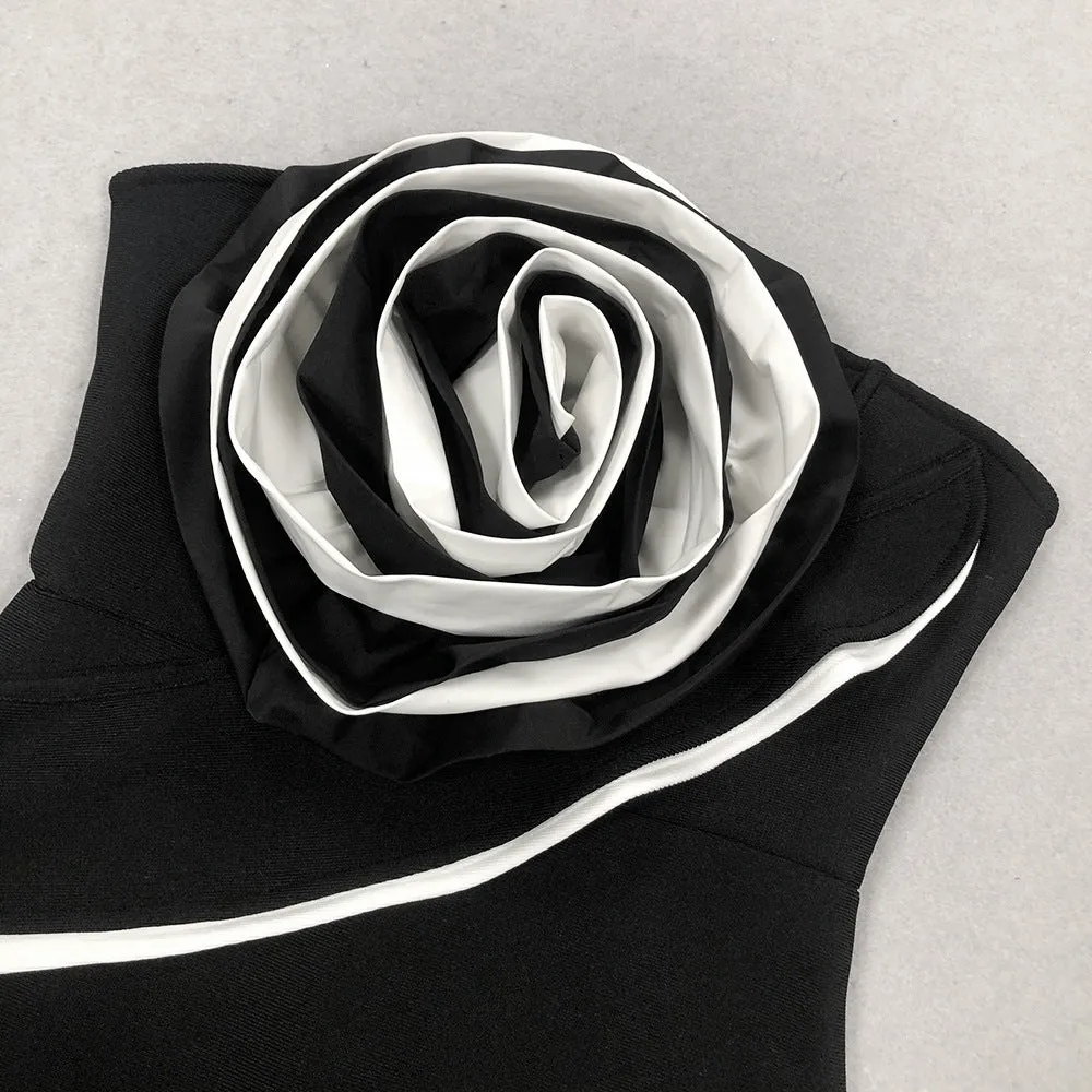 ANN STRAPLESS FLOWER DETAIL BANDAGE MAXI DRESS IN BLACK Gloria Lanvin