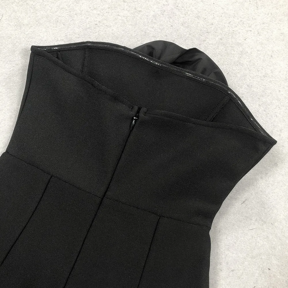 ANN STRAPLESS FLOWER DETAIL BANDAGE MAXI DRESS IN BLACK Gloria Lanvin