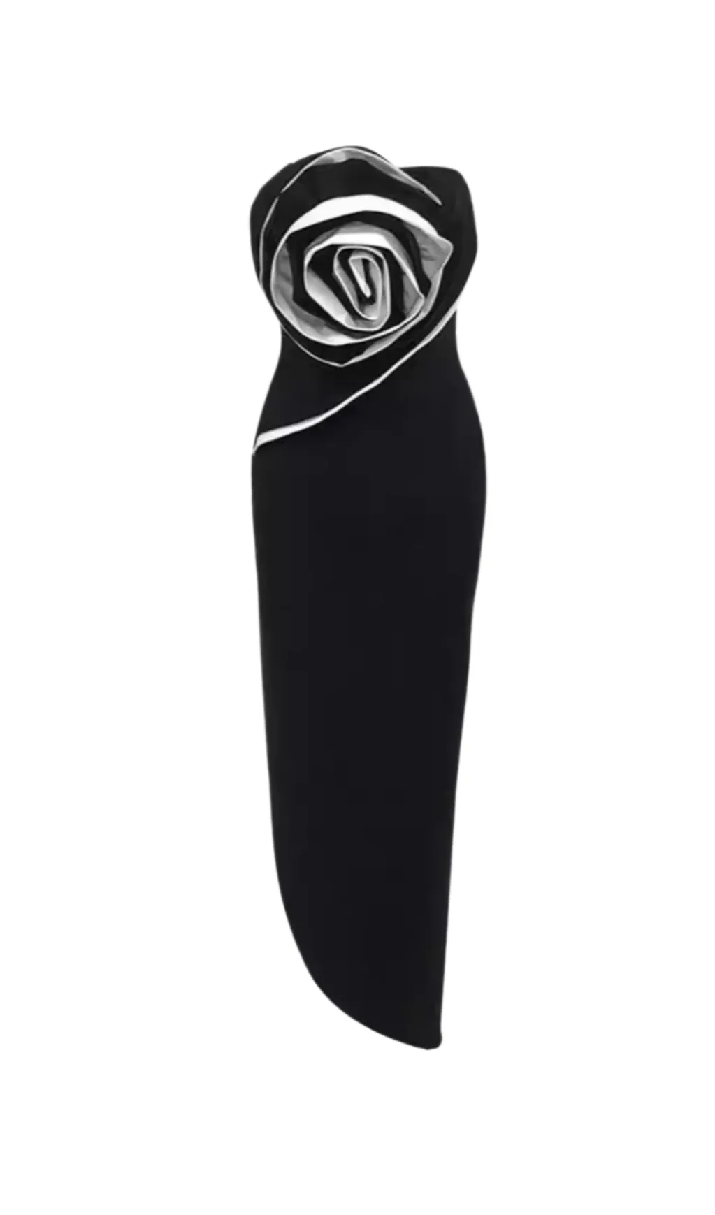 ANN STRAPLESS FLOWER DETAIL BANDAGE MAXI DRESS IN BLACK Gloria Lanvin