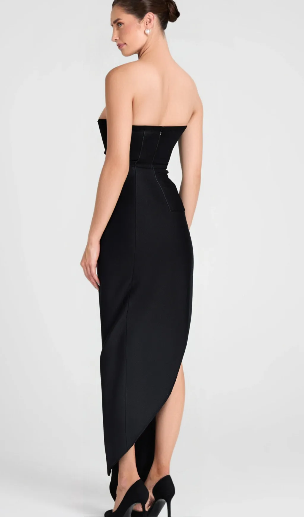 ANN STRAPLESS FLOWER DETAIL BANDAGE MAXI DRESS IN BLACK Gloria Lanvin