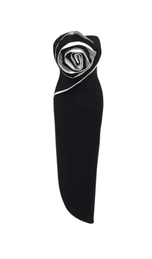 ANN STRAPLESS FLOWER DETAIL BANDAGE MAXI DRESS IN BLACK Gloria Lanvin