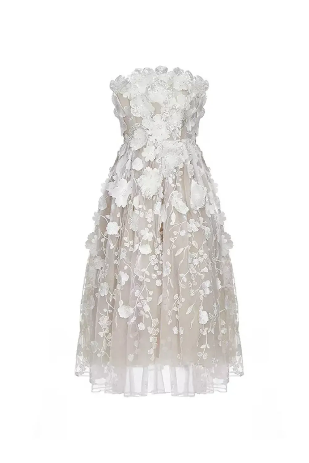 anna crystal floral embroidery midi dress in white Gloria Lanvin