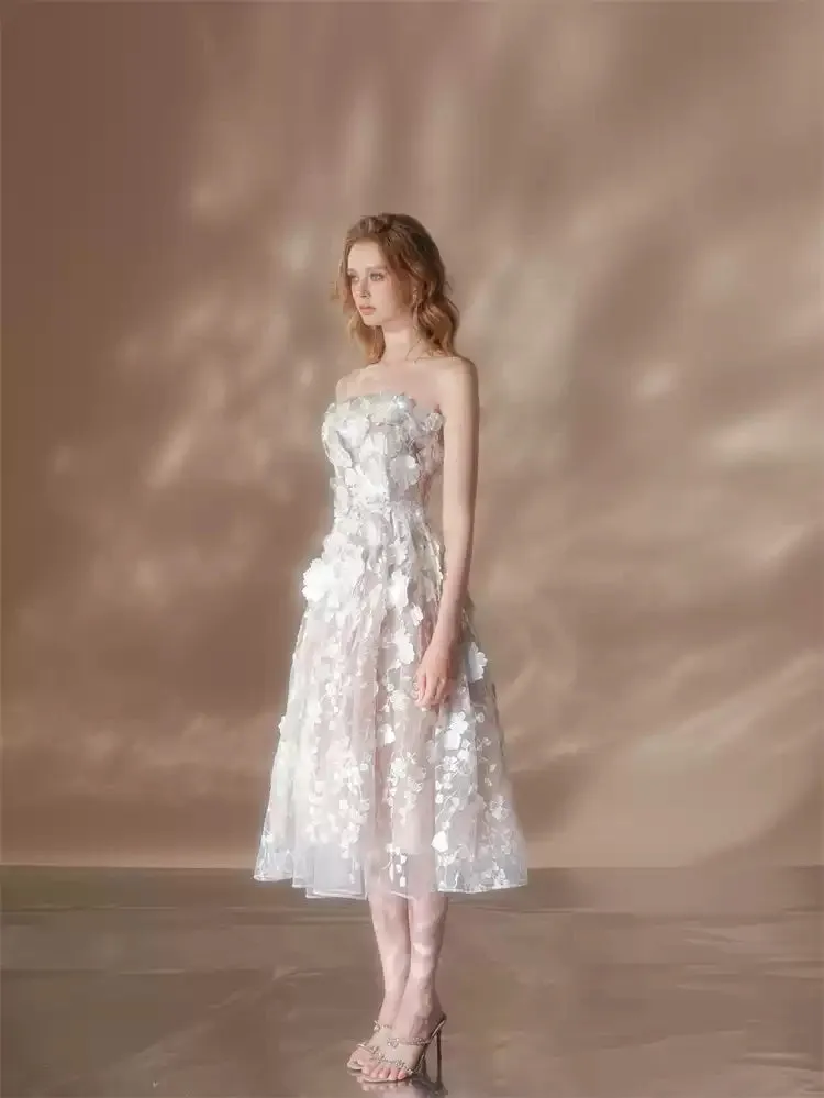 anna crystal floral embroidery midi dress in white Gloria Lanvin