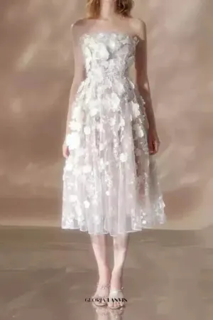 anna crystal floral embroidery midi dress in white Gloria Lanvin