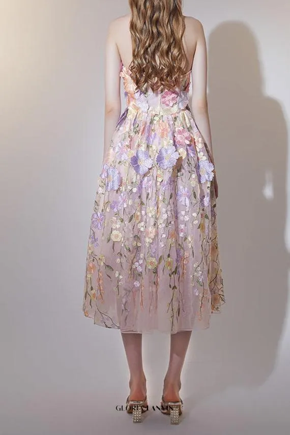 anna floral embroidery midi dress in pastel pink Gloria Lanvin