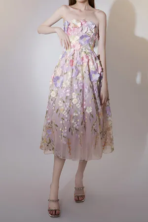anna floral embroidery midi dress in pastel pink Gloria Lanvin
