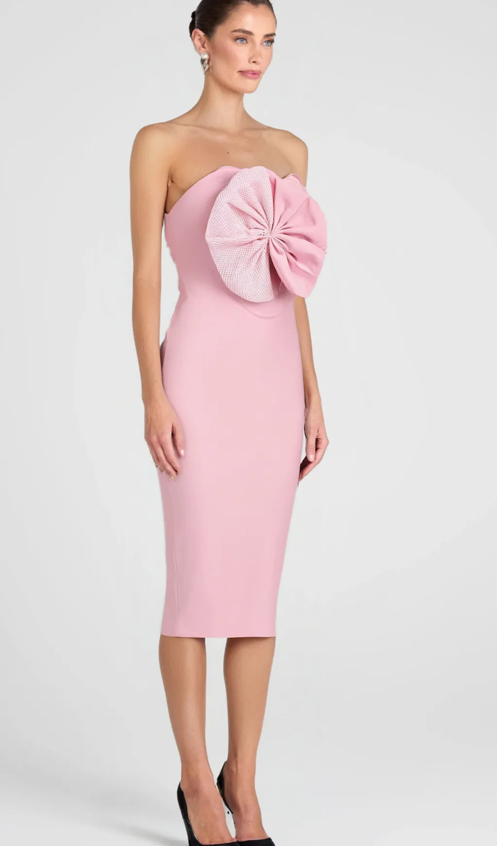 ANNABELLE BOWKNOT BANDAGE BUSTIER MIDI DRESS IN PINK Gloria Lanvin