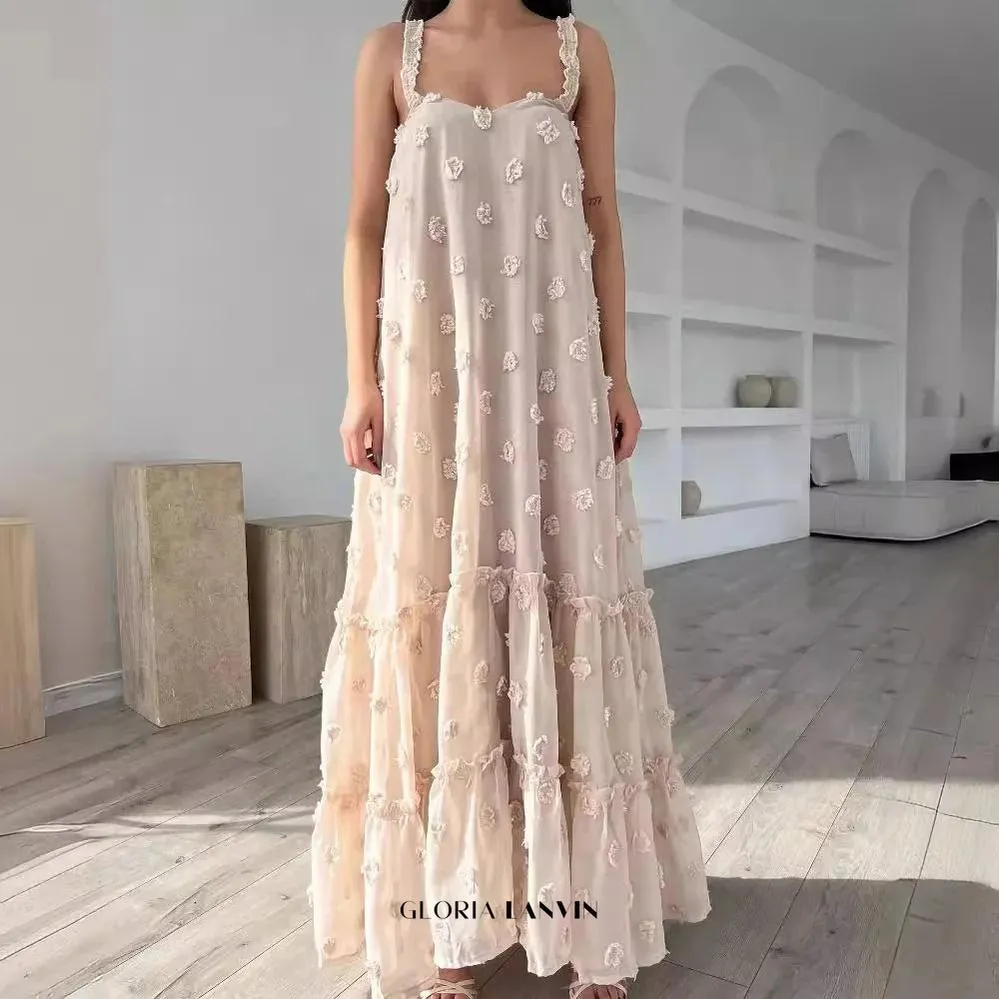 annabelle Jacquard strap maxi dress in apricot Gloria Lanvin