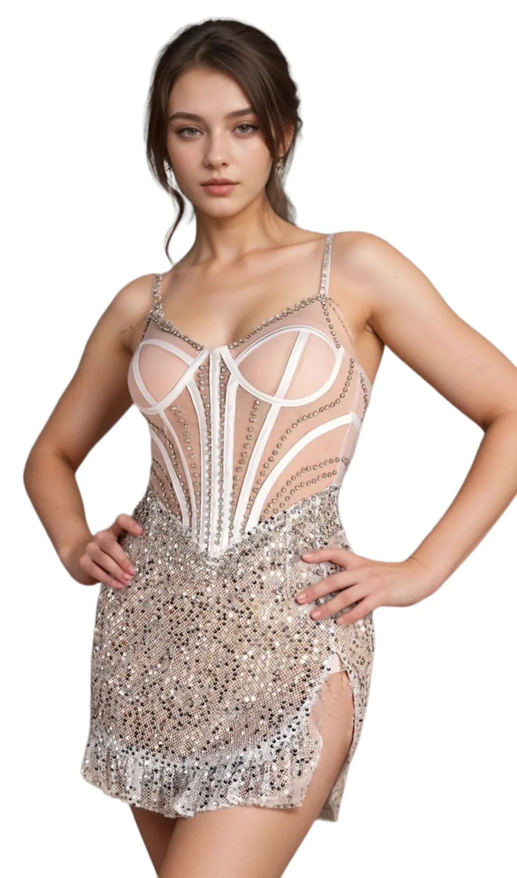 annabelle Smot Shoulder Chain Rhinestone Sequin Dress Gloria Lanvin