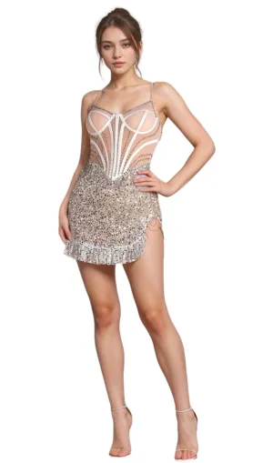 annabelle Smot Shoulder Chain Rhinestone Sequin Dress Gloria Lanvin
