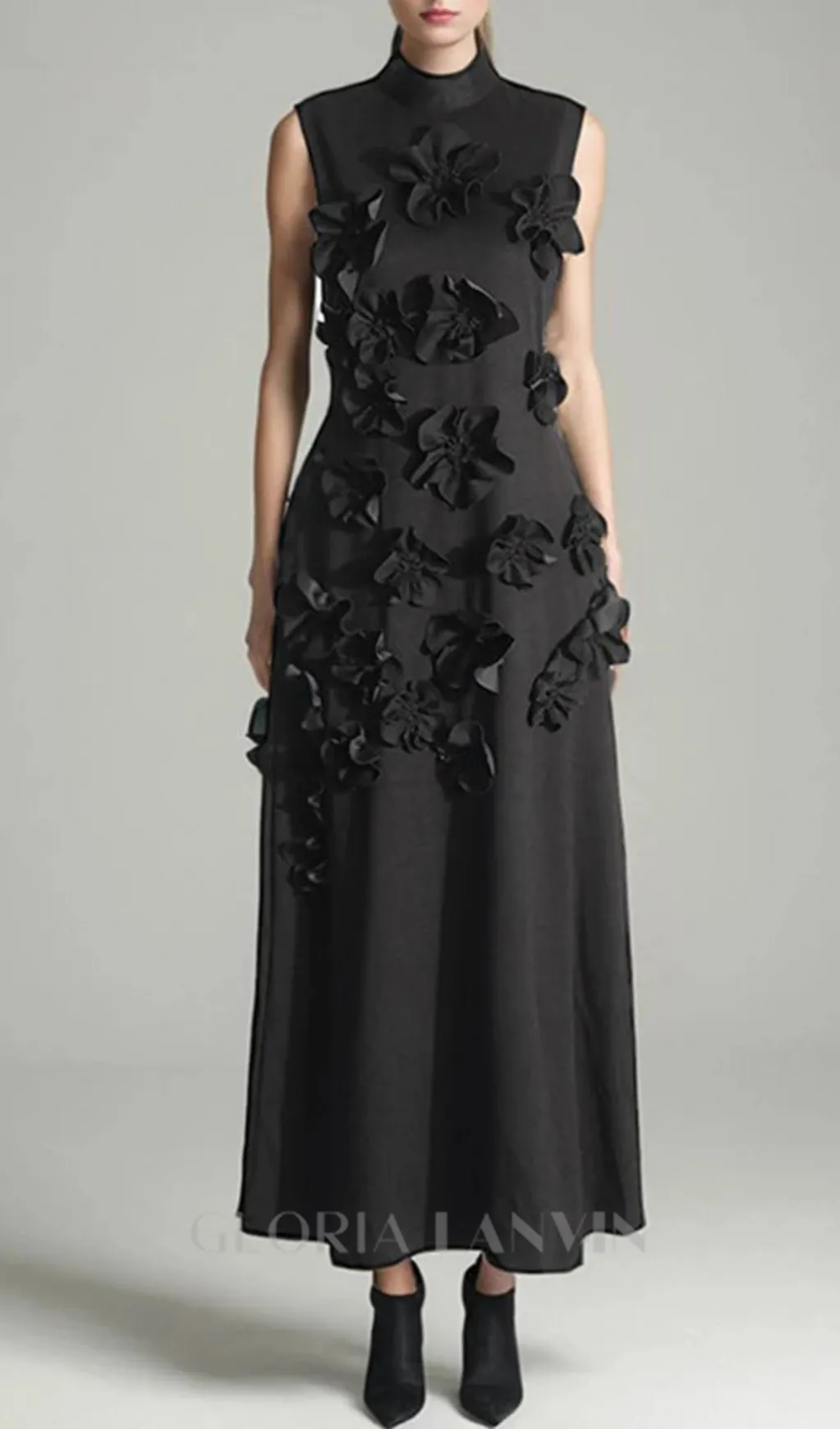 ANNONA BLACK FLOWER EMBELLISHED MAXI DRESS Gloria Lanvin