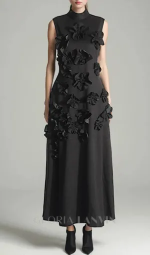 ANNONA BLACK FLOWER EMBELLISHED MAXI DRESS Gloria Lanvin