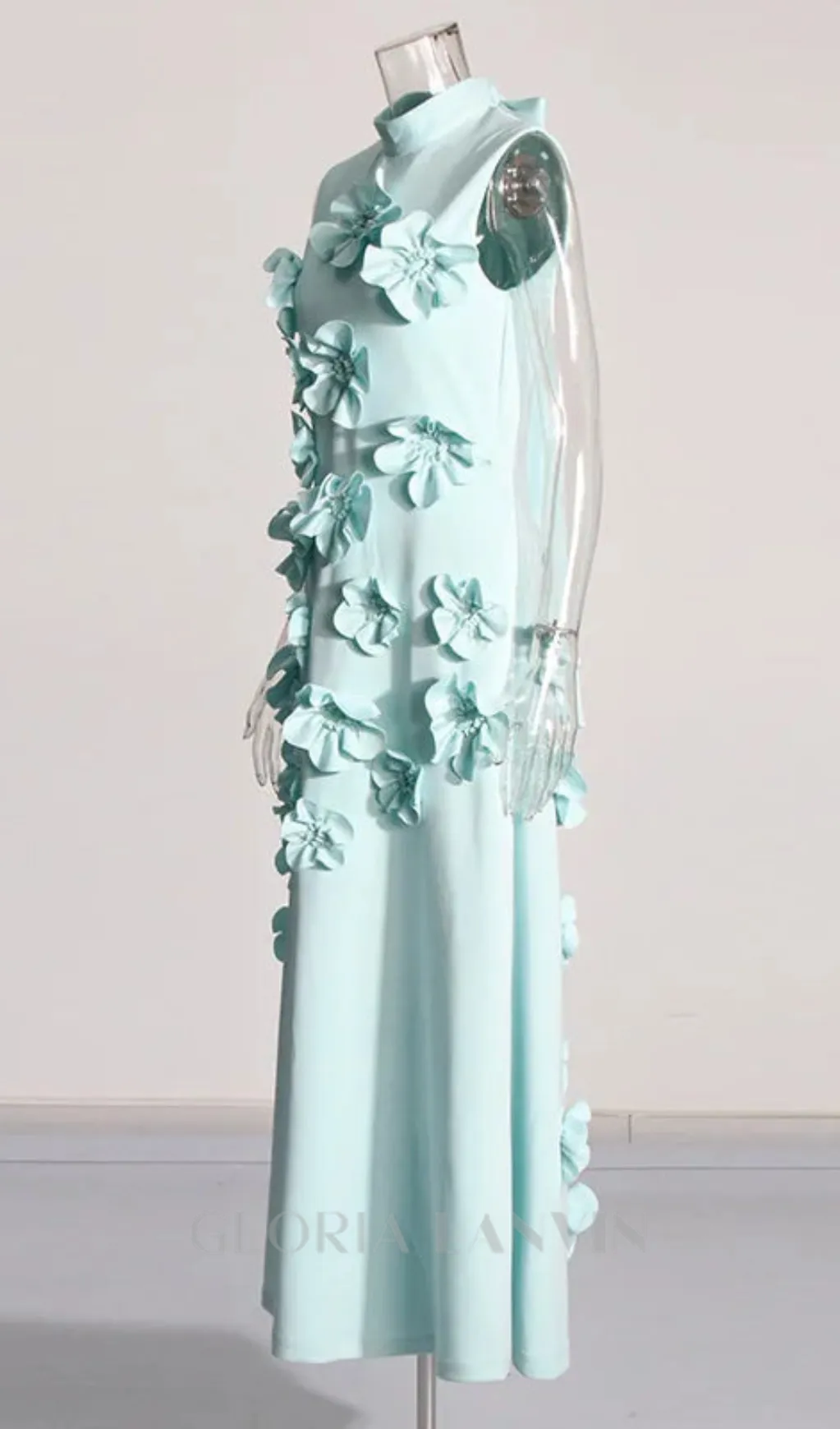 ANNONA GREEN FLOWER EMBELLISHED MAXI DRESS Gloria Lanvin