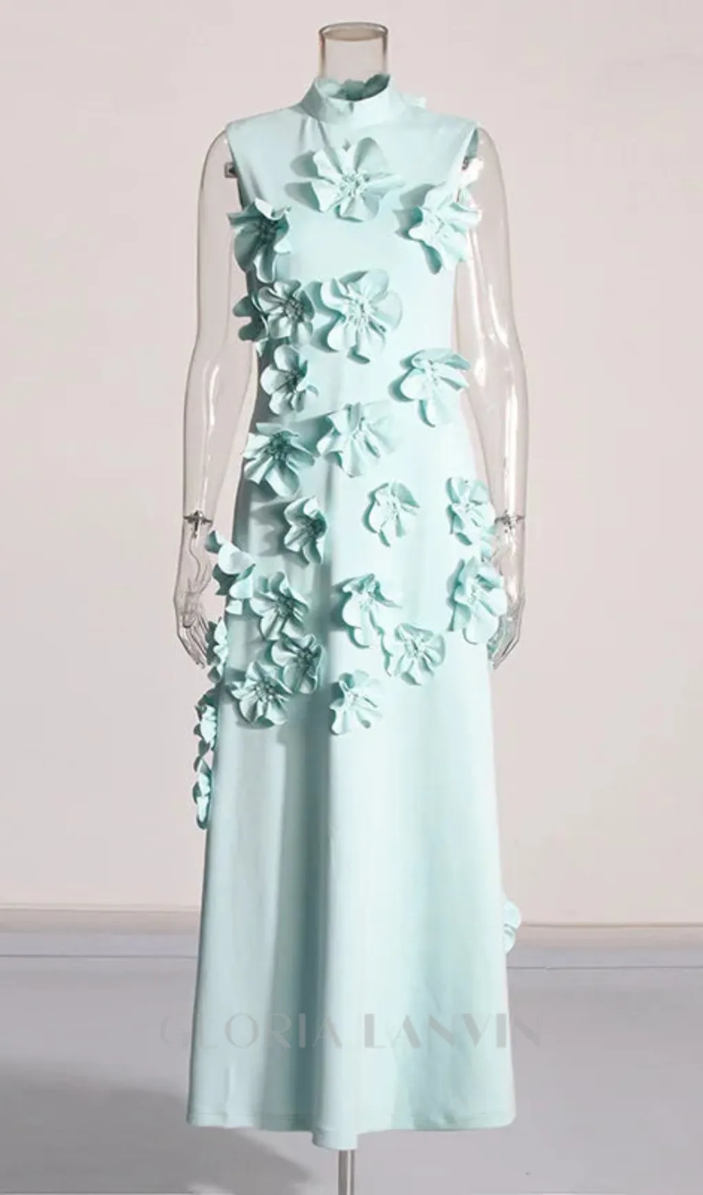 ANNONA GREEN FLOWER EMBELLISHED MAXI DRESS Gloria Lanvin