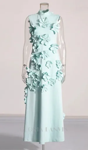 ANNONA GREEN FLOWER EMBELLISHED MAXI DRESS Gloria Lanvin