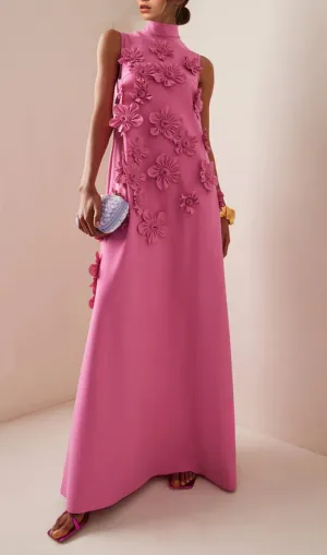 ANNONA PINK FLOWER EMBELLISHED MAXI DRESS Gloria Lanvin