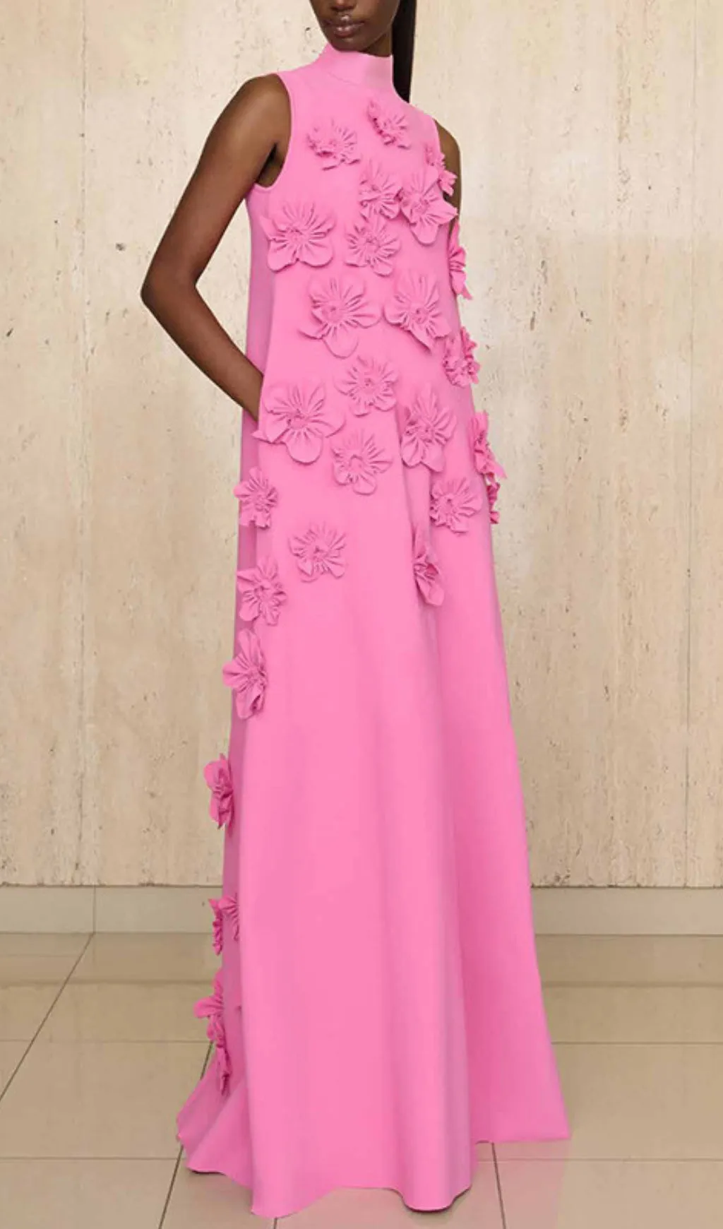 ANNONA PINK FLOWER EMBELLISHED MAXI DRESS Gloria Lanvin