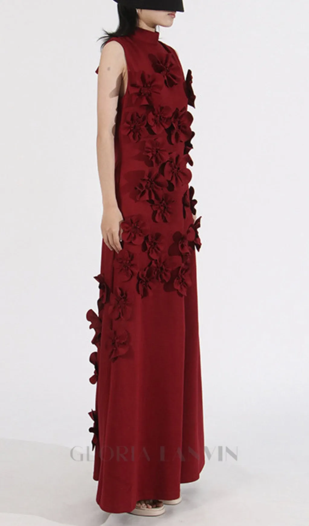 ANNONA RED FLOWER EMBELLISHED MAXI DRESS Gloria Lanvin