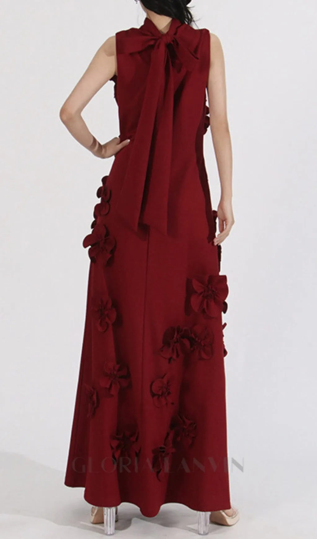 ANNONA RED FLOWER EMBELLISHED MAXI DRESS Gloria Lanvin