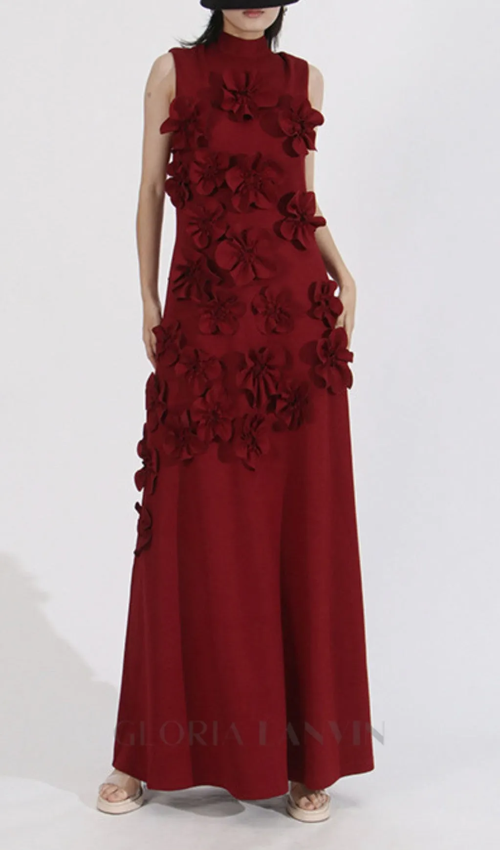 ANNONA RED FLOWER EMBELLISHED MAXI DRESS Gloria Lanvin
