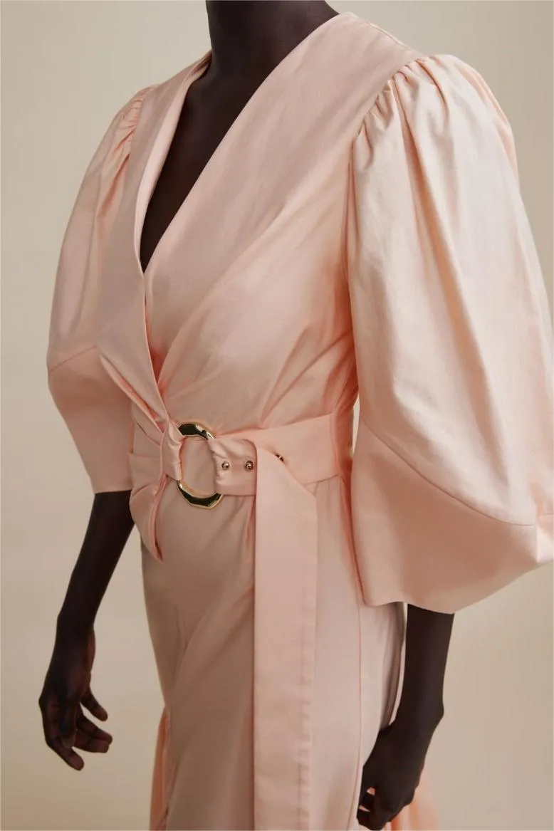 ANTONIA PINK PUFF SLEEVE RUFFLE MIDI DRESS Gloria Lanvin
