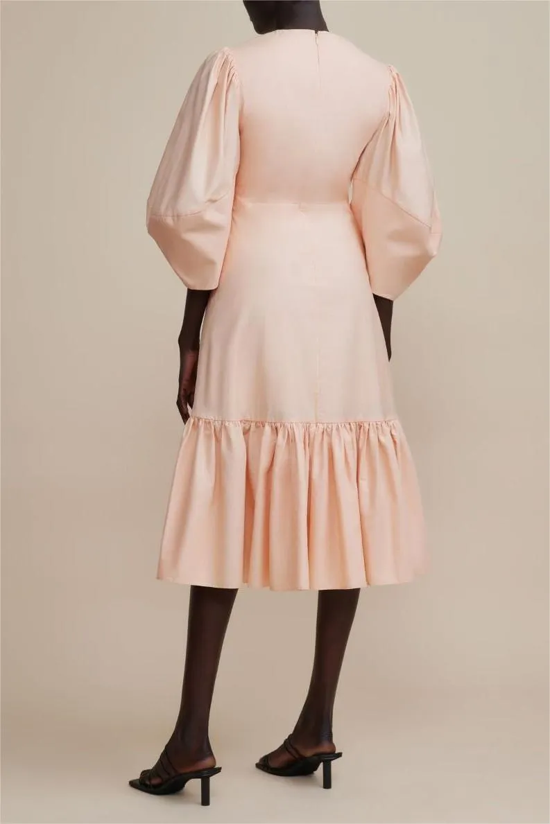 ANTONIA PINK PUFF SLEEVE RUFFLE MIDI DRESS Gloria Lanvin