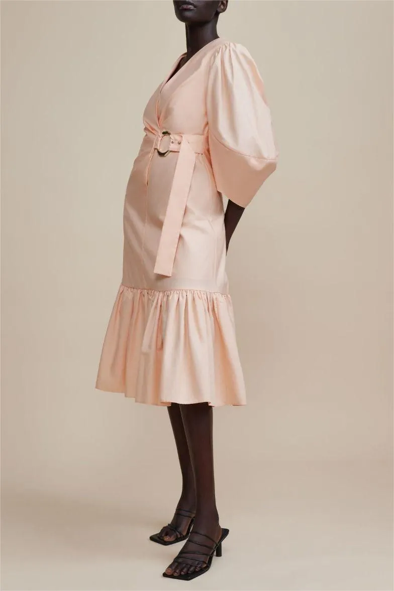 ANTONIA PINK PUFF SLEEVE RUFFLE MIDI DRESS Gloria Lanvin