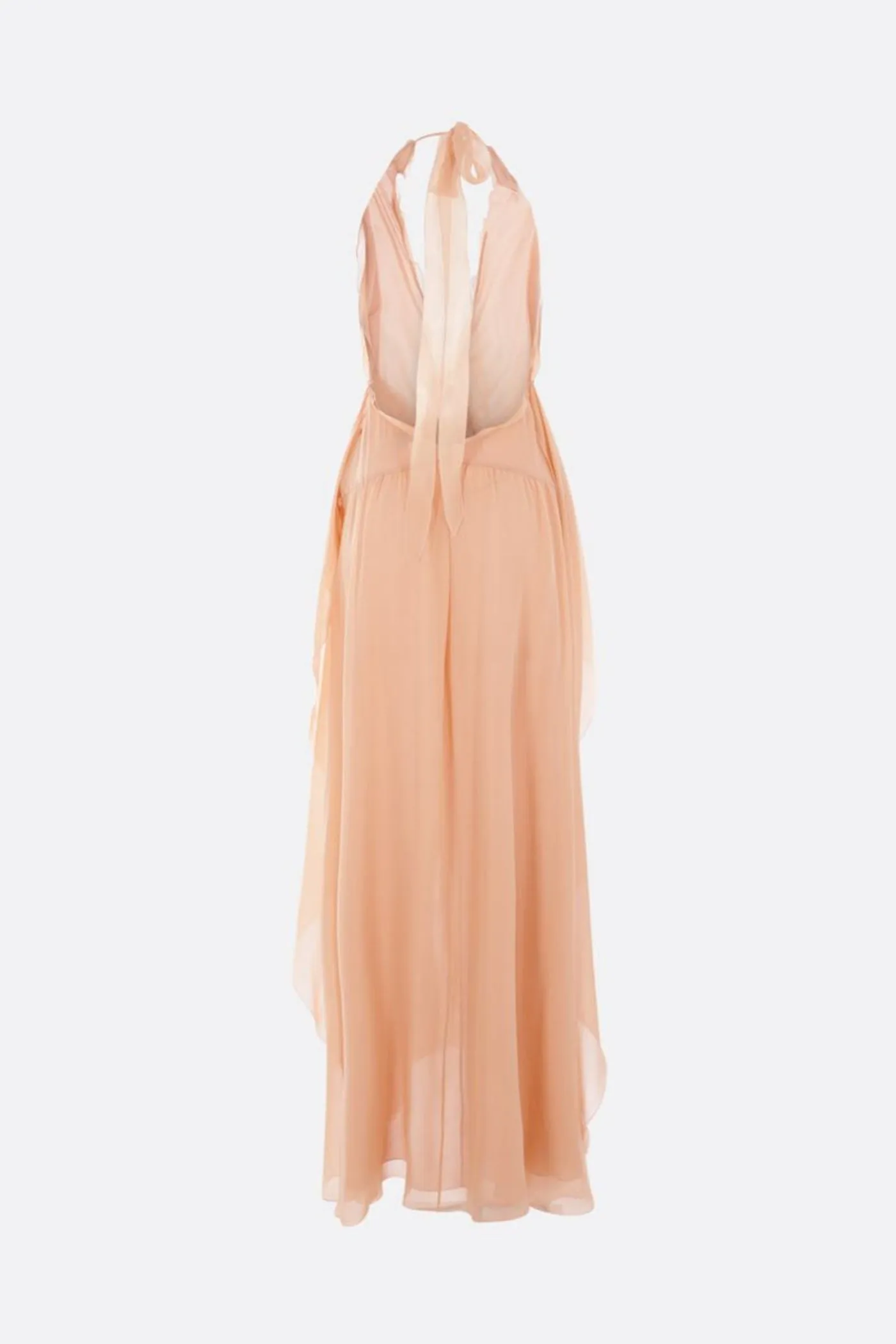 Aonaver Floral Ruffle Halter Maxi Dress in Pink Gloria Lanvin