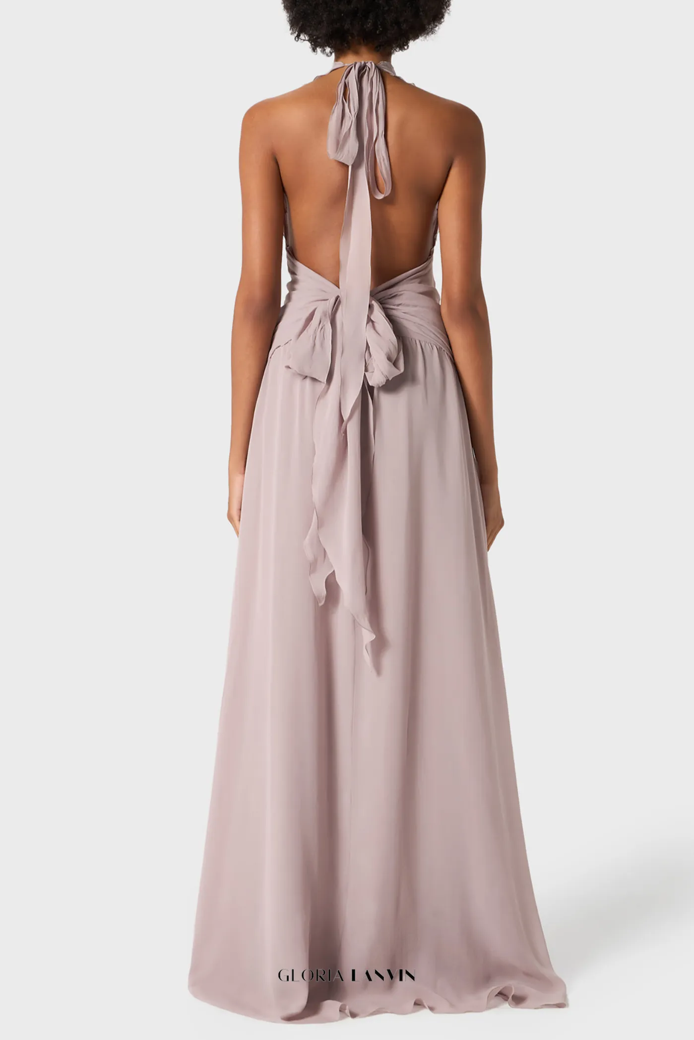 Aonaver Floral Ruffle Halter Maxi Dress in Purple Gloria Lanvin