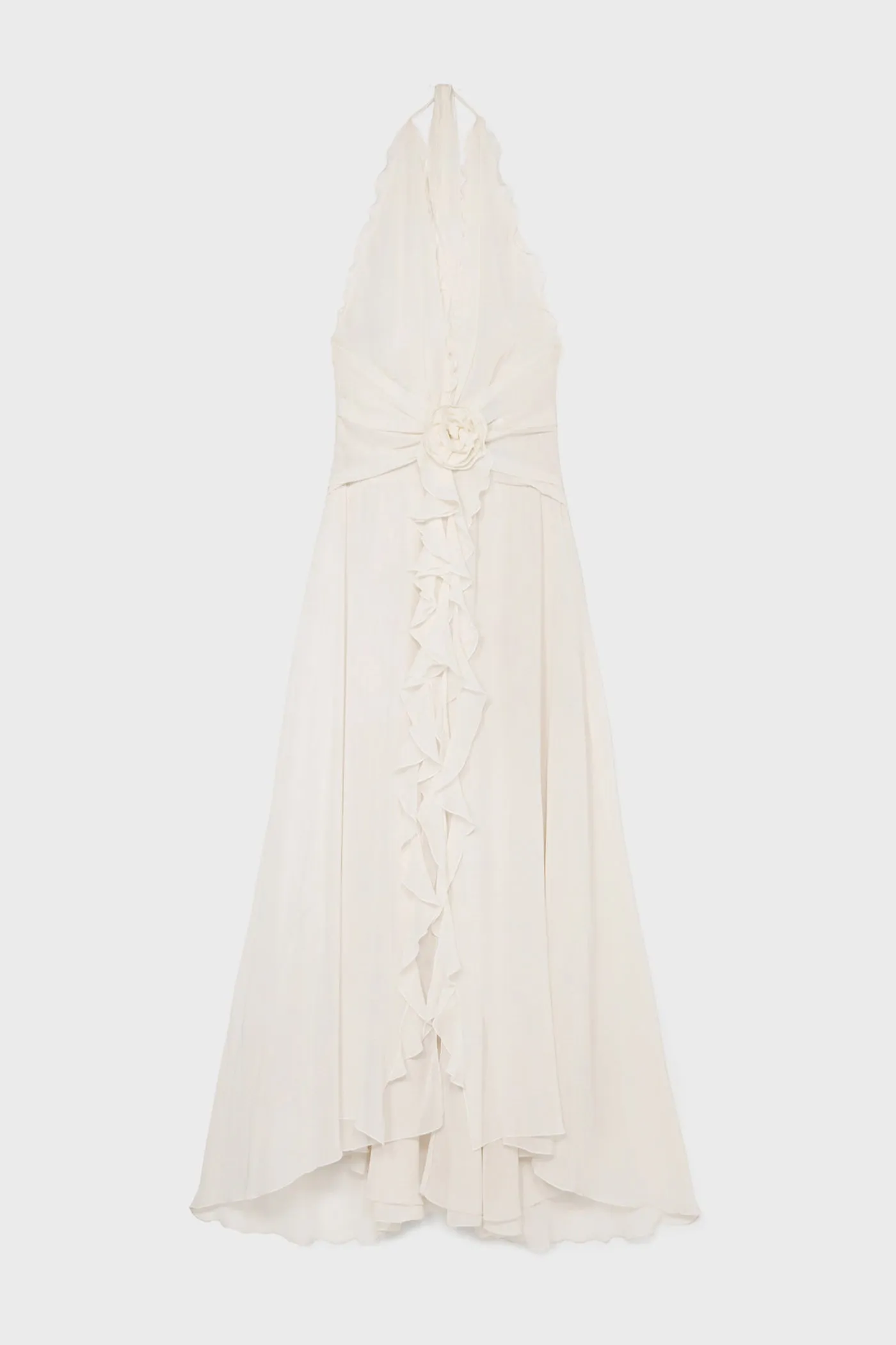 Aonaver Floral Ruffle Halter Maxi Dress in White Gloria Lanvin