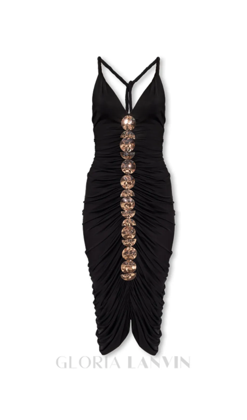 APPHIA METALLIC SEQUIN-EMBELLISHED PLEATED MIDI DRESS IN BLACK Gloria Lanvin