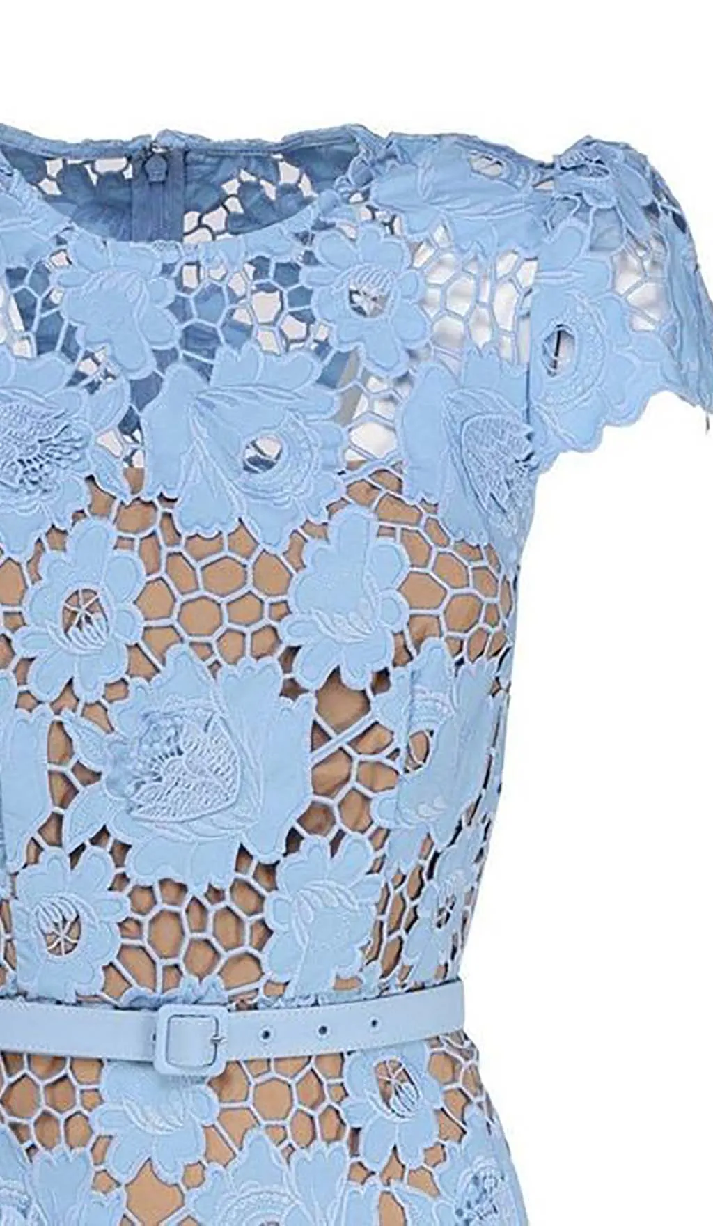 APPLIQUD FLORAL LACE MIDI DRESS IN BLUE Gloria Lanvin