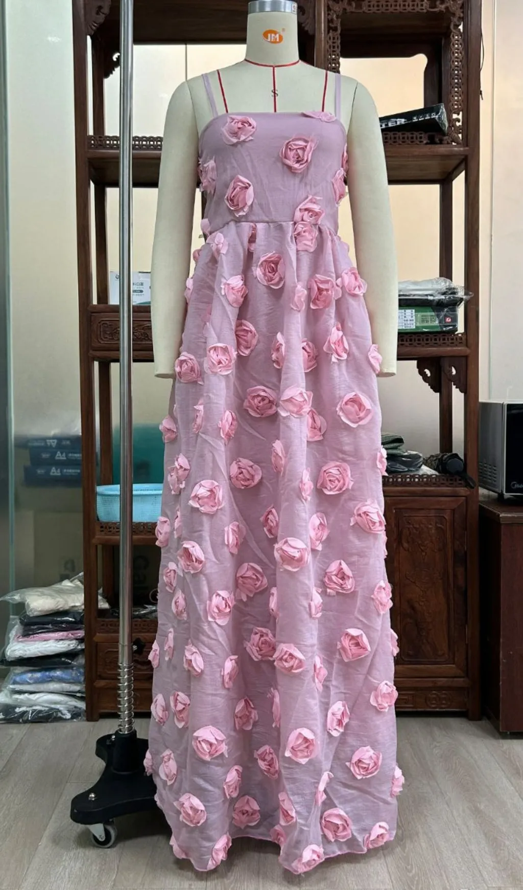 APPLIQUE A-LINE MAXI DRESS IN PINK Gloria Lanvin