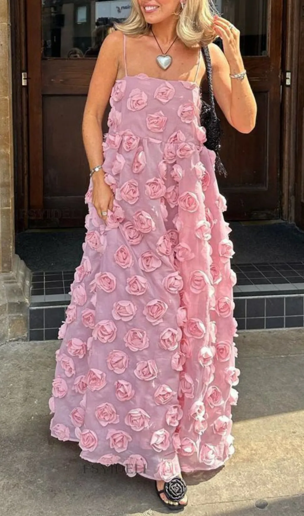 APPLIQUE A-LINE MAXI DRESS IN PINK Gloria Lanvin