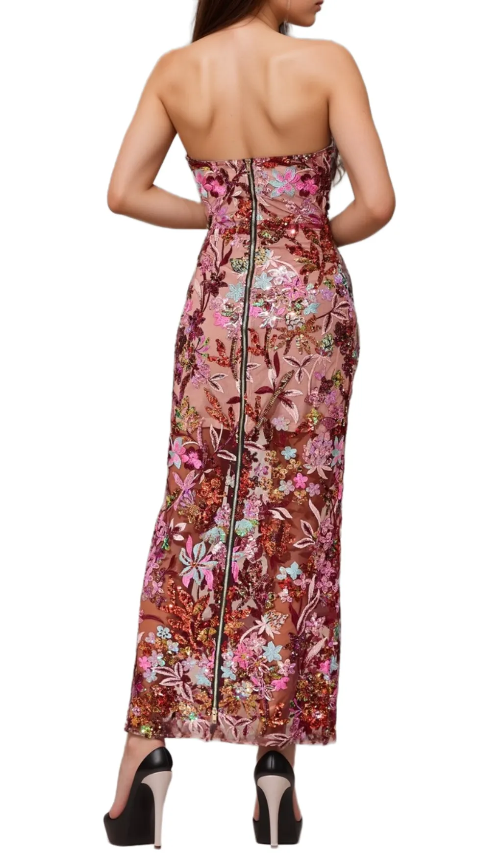 arabela CHACHI RED STRAPLESS FLOWER EMBROIDERY MAXI DRESS Gloria Lanvin