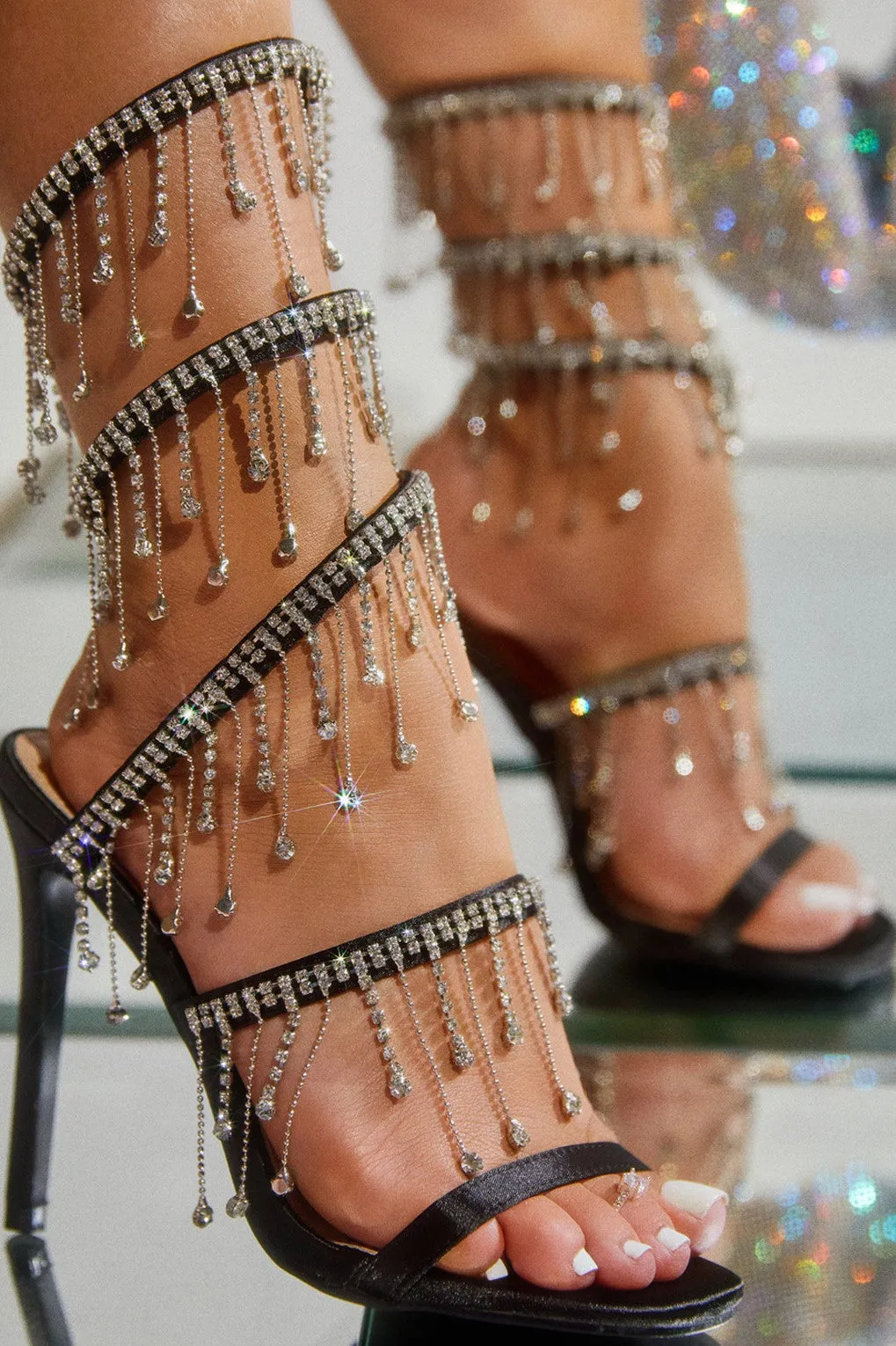 Arabella Rhinestone Tassel Stiletto Heels - Black Gloria Lanvin