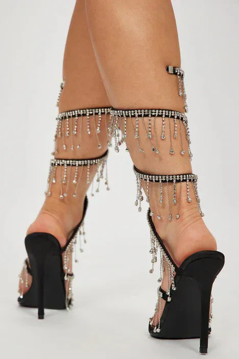 Arabella Rhinestone Tassel Stiletto Heels - Black Gloria Lanvin