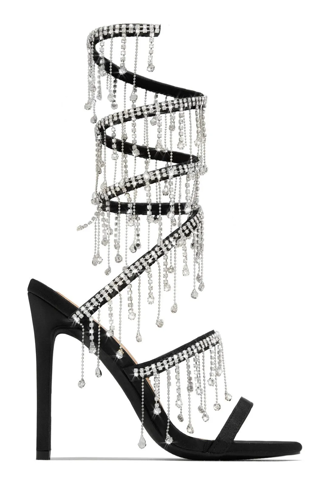 Arabella Rhinestone Tassel Stiletto Heels - Black Gloria Lanvin