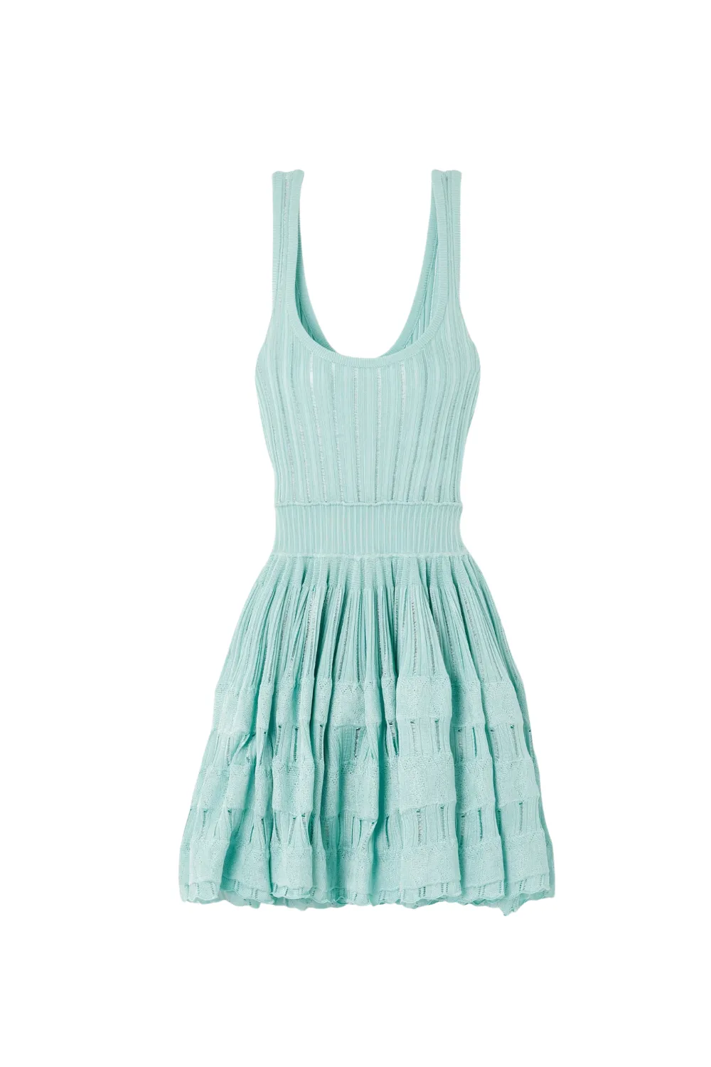 Archetypes ribbed pointelle-knit mini dress in green Gloria Lanvin