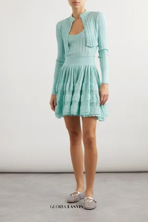 Archetypes ribbed pointelle-knit mini dress in green Gloria Lanvin