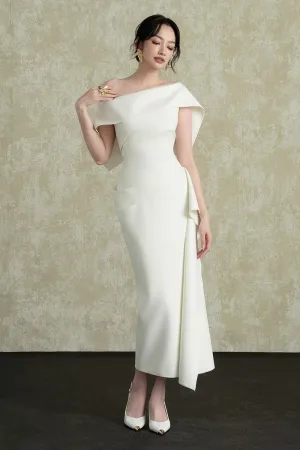 Arene Sheath Diagonal Neck Spandex Midi Dress Gloria Lanvin