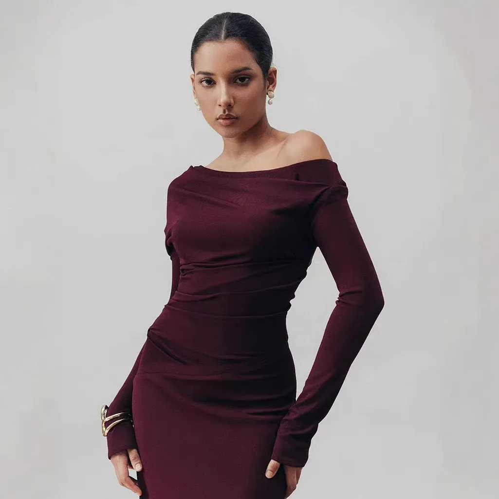 Aria Draped maxi Dress in burgundy Gloria Lanvin