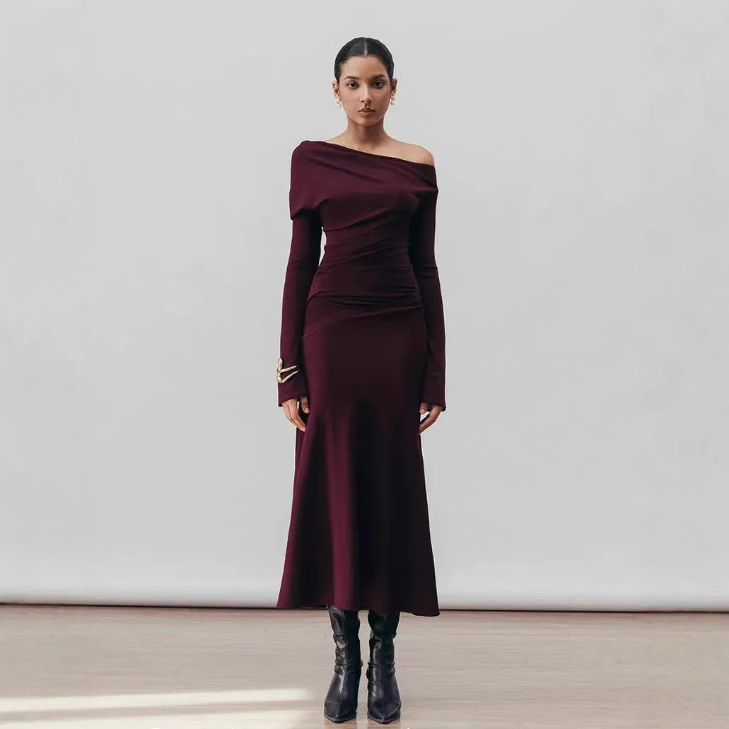Aria Draped maxi Dress in burgundy Gloria Lanvin