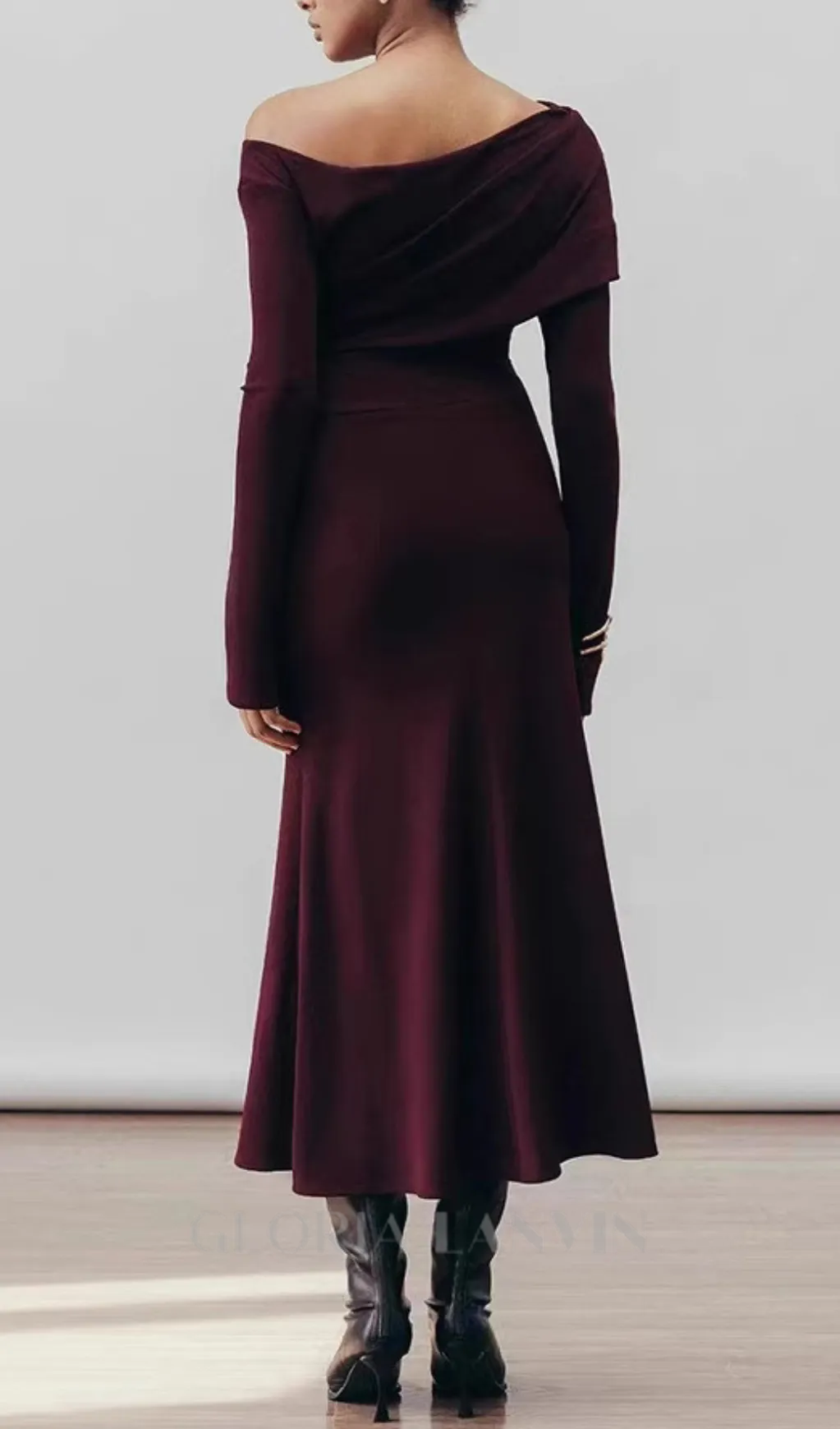 Aria Draped maxi Dress in burgundy Gloria Lanvin