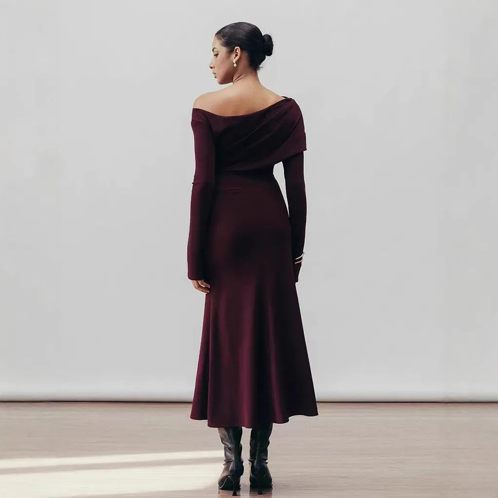 Aria Draped maxi Dress in burgundy Gloria Lanvin